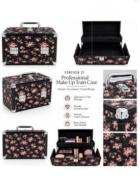 FOREVER 21 PROFESSIONAL MAKE UP TRAIN CASE - BLACK FLORAL (NEW WITH TAGS)